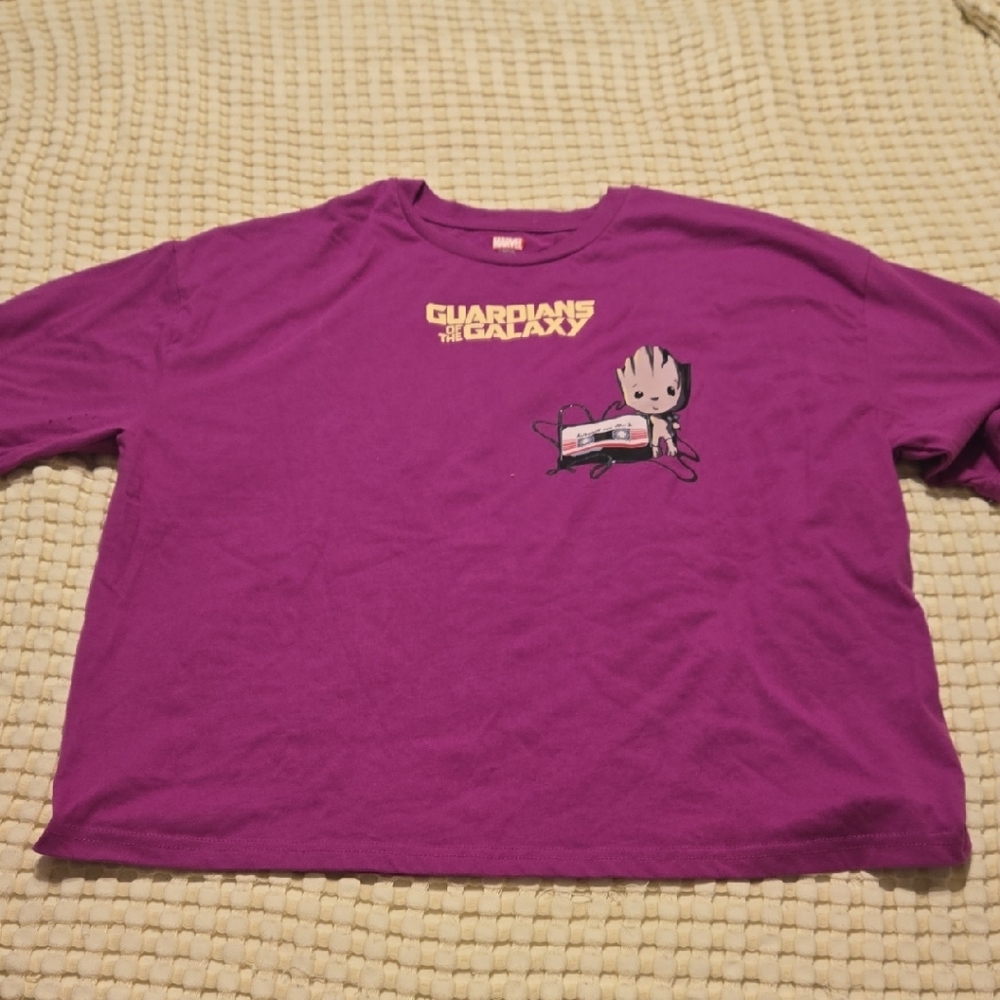 Marvel Purple Womens Guardians of the Galaxy Crop Tee with Baby Groot Graphic